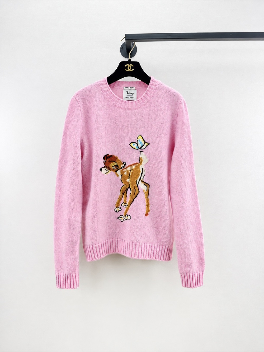 Miu Miu Pastel Pink Bambi Intarsia Crewneck Sweater
